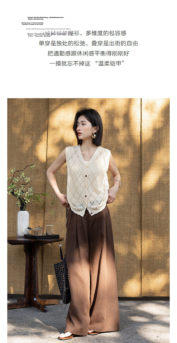 Demana [With Mulberry Silk/Sheep Wool] Summer V-Neck Diamond Pattern Hollow Jacquard Sleeveless Knit Top for Women Premium Feel 6