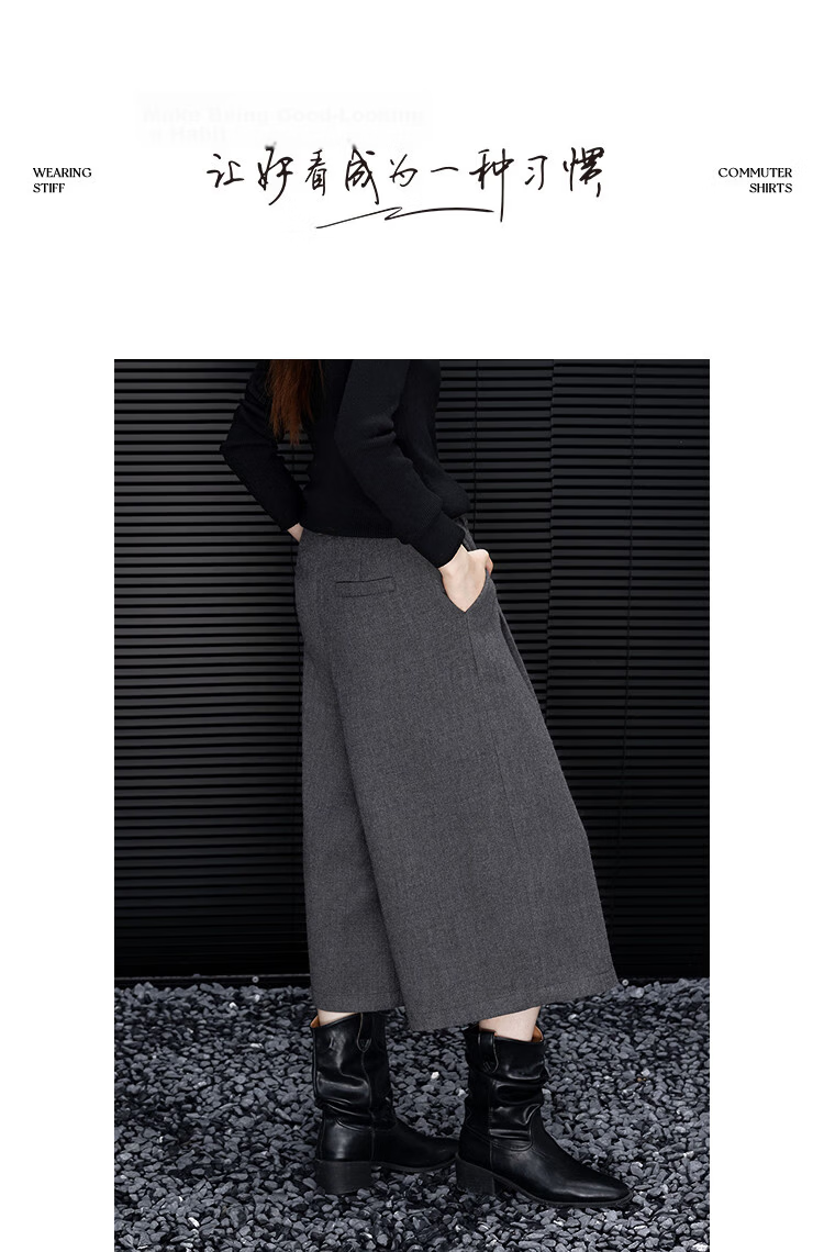 Demana [Smart Warmth] Cropped Pants 25 Winter Wrinkled Wide-Leg Textured Wool Blend Slimming Casual Pants for Women Premium Feel 10