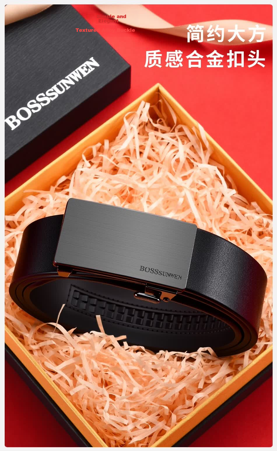 BOSSSUNWEN Men's Leather Belt with Automatic Buckle, Premium Top-Grain Cowhide Waistband, Father's Day Gift for Husband 5