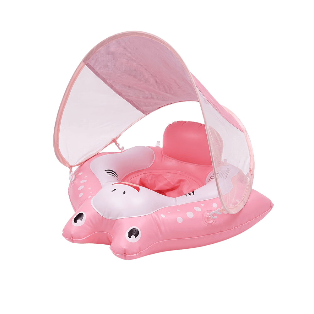 SwimmingBaby New Stingray Float Baby Swimming Ring Anti-Tip Detachable Sun Protection Thickened Summer Pink