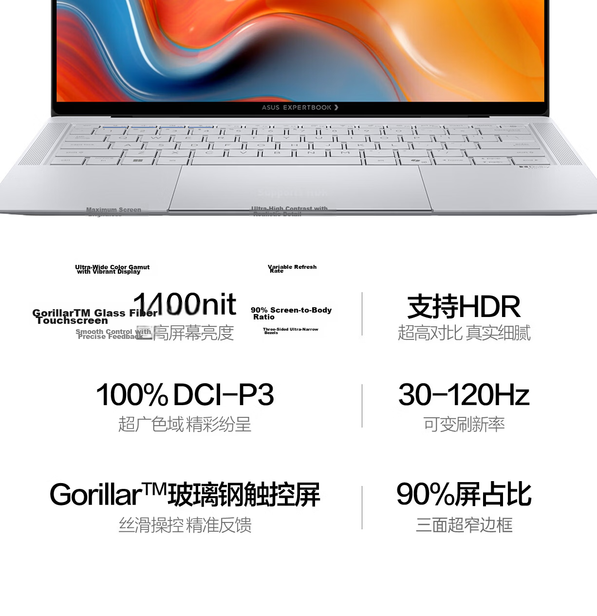 ASUS Dawn Ultra 2.8K Dual-Layer OLED 1400nits Touchscreen 1.1kg AI Business Ultra-Thin Laptop (X7 358H 64GB 2TB) 9