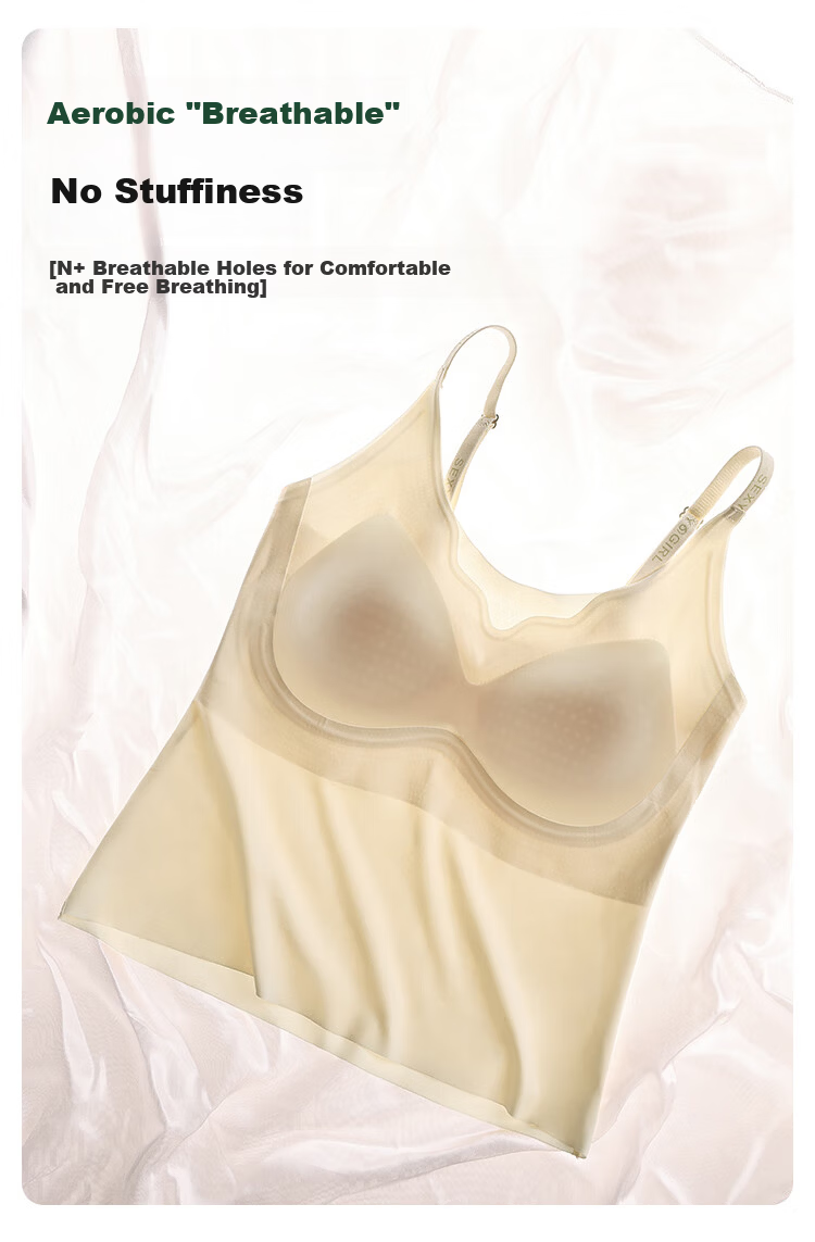 FitonTon Women's Ice Silk Camisole with Chest Pad, Bra-Free Wearable, Basic Layering Tank Top with Built-in Cup, Beautiful Back Design 6
