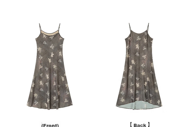 Demana Romantic Supreme Summer Elegant Floral A-Line Slim Lightweight Flowing Spaghetti Strap Mid-Length Dress for Women 16