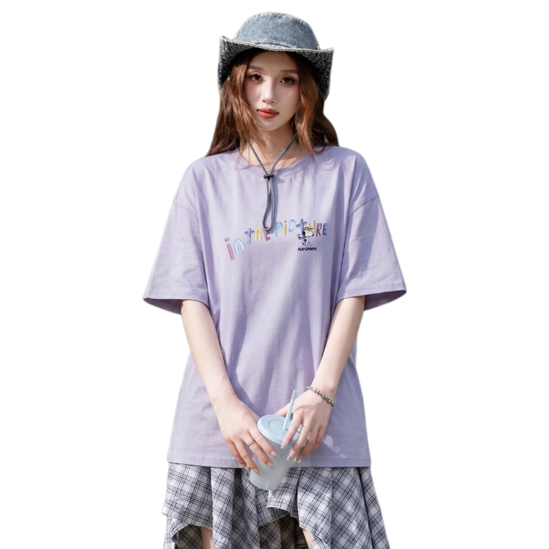 TonLion 2025 Summer Women's Letter Print Short Sleeve T-Shirt [Snoopy Collaboration]