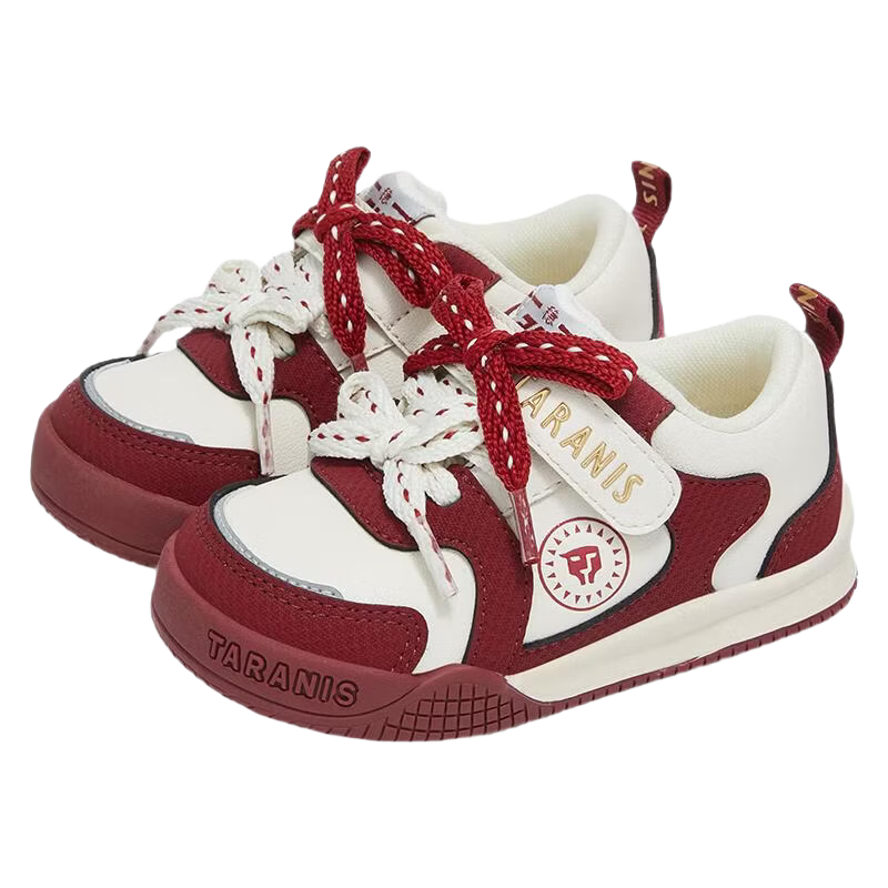 TARANIS Toddler Shoes for Boys, Autumn Children's Non-Slip Soft Sole Shoes, Girls' Functional Shoes, Loafers, White/red, Size 25