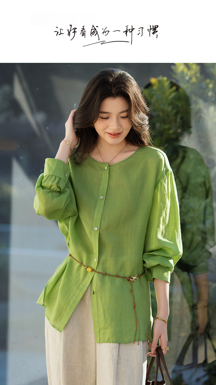 Demana [Ramie Lyocell Blend] Spring Breathable Crew Neck Drop Shoulder Loose Fit Petite Women's Shirt 1