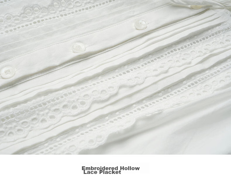 Olrain French Embroidered Hollow Lace Collar Long Sleeve Dress Women Spring Loose Elegant Long Dress White S 25