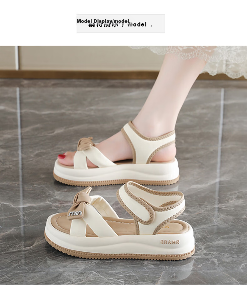 Cartelo Crocodile Women's Summer New Bowknot Open Toe Casual Thick Sole Beach Sandals 1935 Beige 37 9