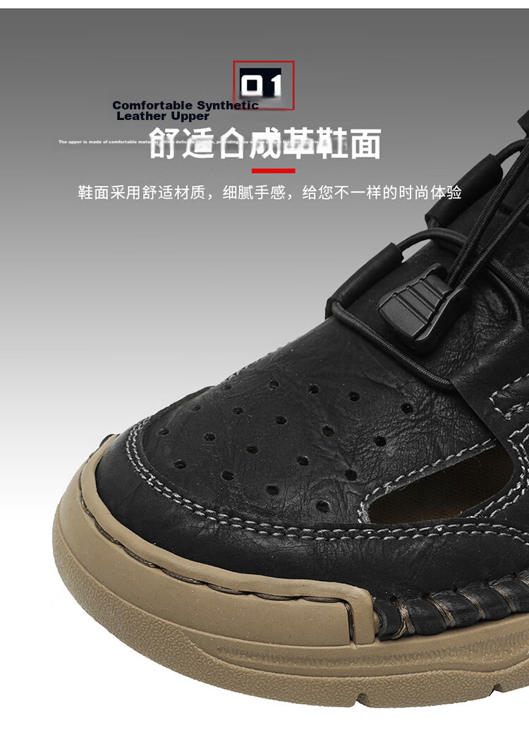 Bull Family Baotou Leather Sandals Men Summer Outdoor Beach Shoes Casual Driving Shoes Black Size 40 8