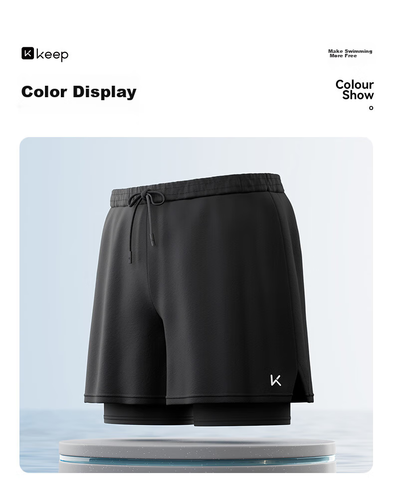 Keep Swimming Trunks for Men, Anti-Embarrassment Double-Layer Loose Swim Shorts And Swimwear Set 9291, Black, Size L 12