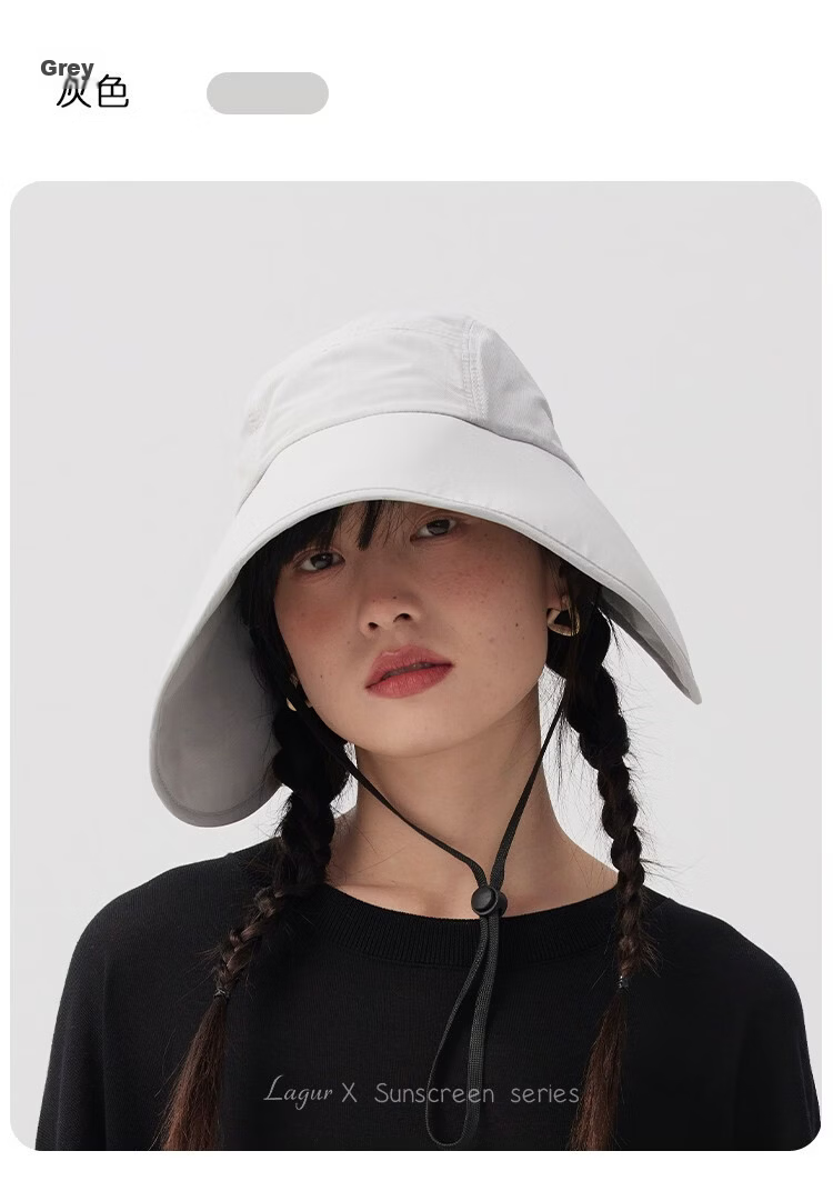 Lagur Large Brim Sunshade Lightweight Sun Protection Fisherman Hat for Women with Ponytail Hole Black 16