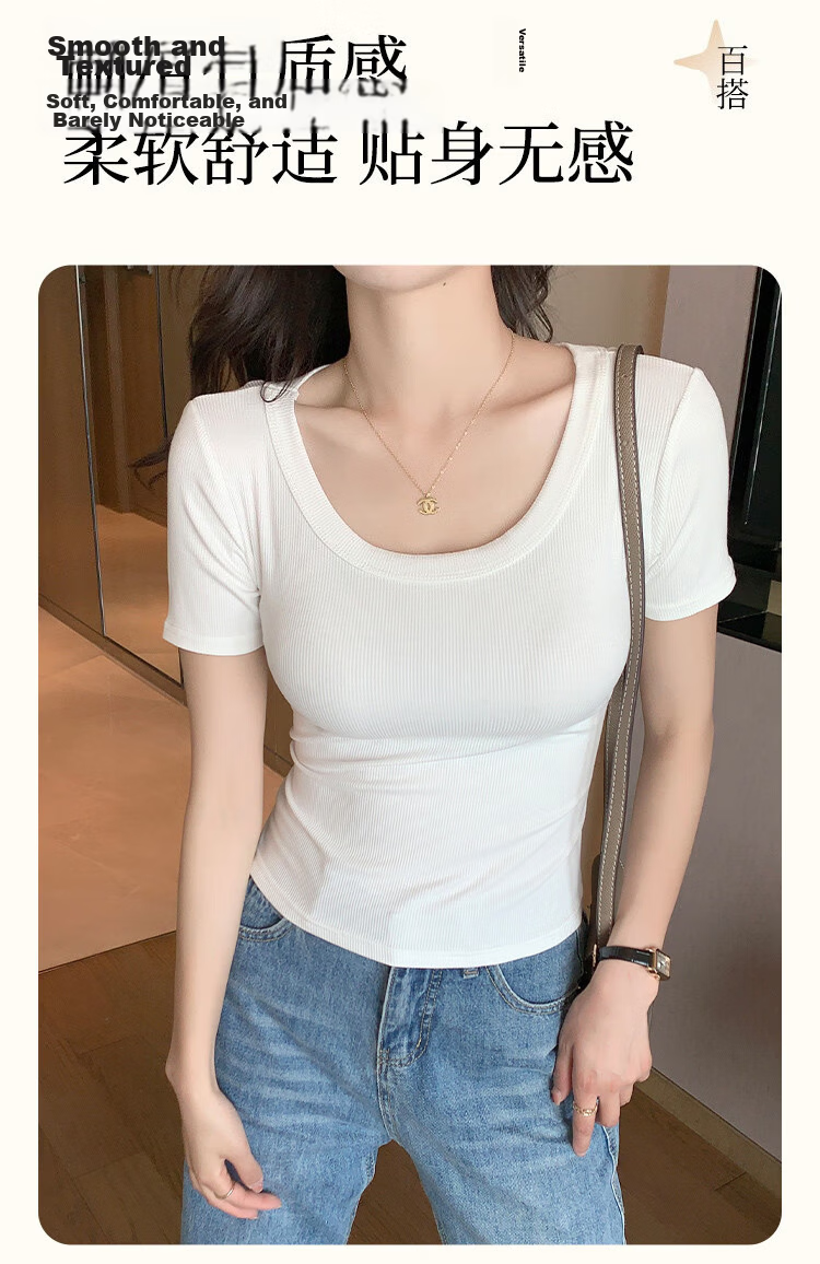 Langsha Women's Summer Ribbed Short Sleeve T-Shirt 2025 New Slim Fit Crew Neck Top Outerwear 5