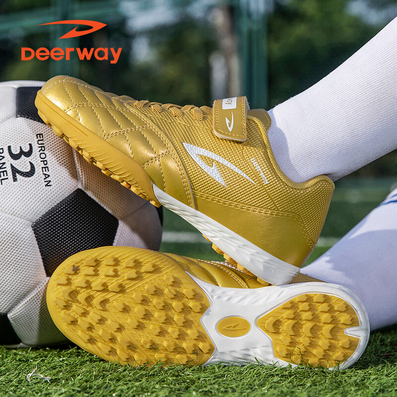 DEERWAY Kids Soccer Shoes Ages 6-12 Boys Girls Professional TF Turf Cleats Non-Slip Training Sneakers White Platinum Size 30