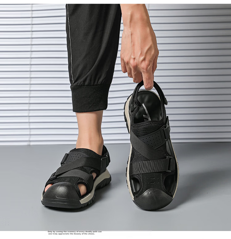 Warrior Men's Summer Breathable Sandals Closed-Toe Beach Commuter Shoes WSL(WZ)-1755 Khaki Black Size 39 5