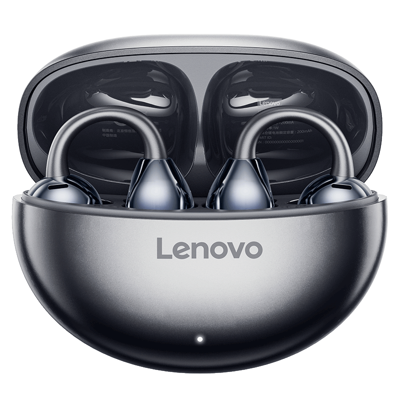 Lenovo Bone Conduction Concept Bluetooth Ear Clip Open Wireless Non-In-Ear Bluetooth 5.4 Headphones Sports Running Call Noise Cancelling Long Battery Life HD Sound TA410 Storm Gray