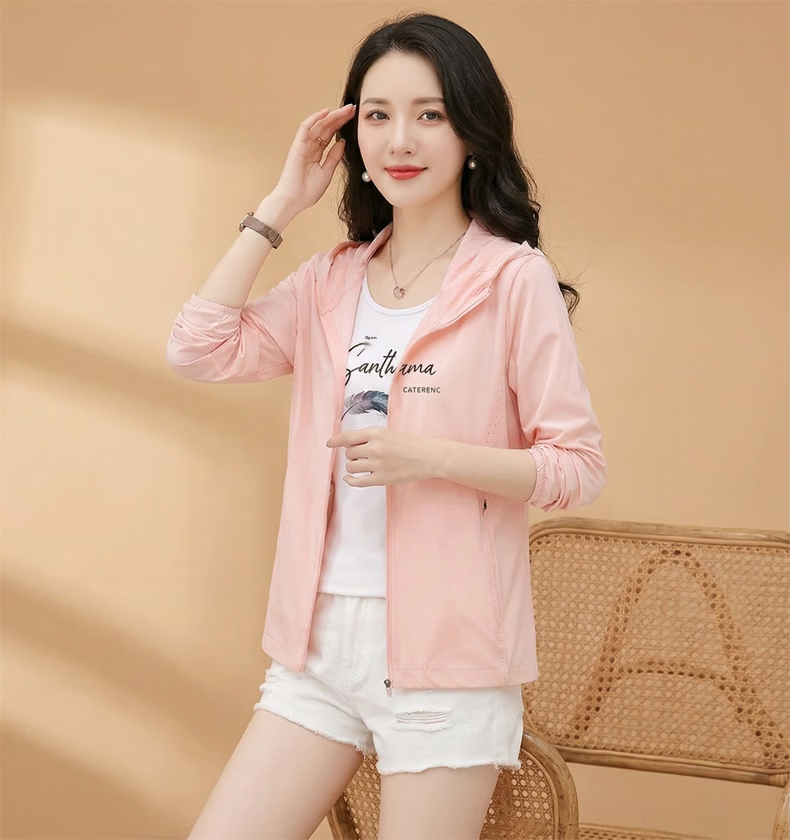 AEMAPE Lightweight Sunscreen Jacket for Women Summer 2026 New Mid-Aged Mom UV Protection Outdoor Skin Jacket Coat 18
