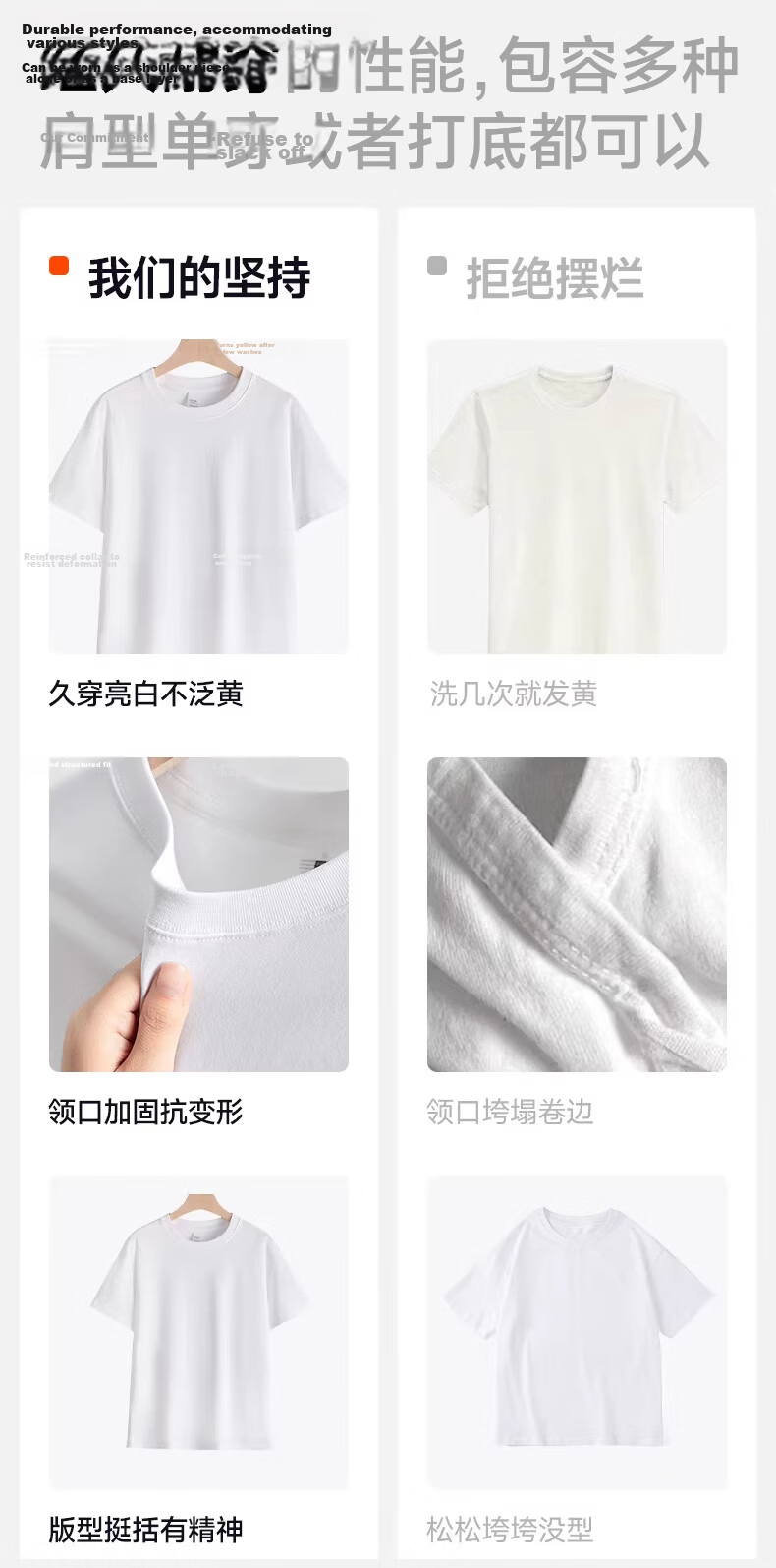 Borui Heavyweight Pure Cotton White Short Sleeve T-Shirt Men 2026 New Solid Color Basic Round Neck Tee 6