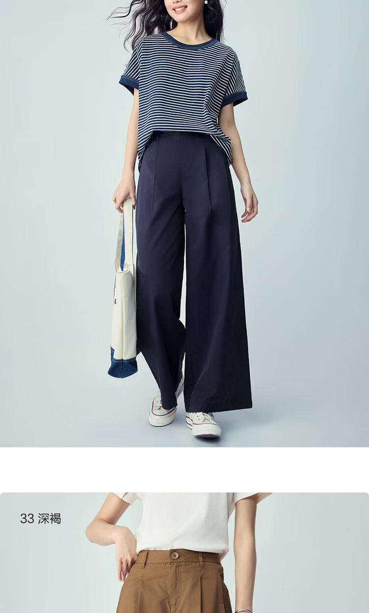 Giordano Women's Pants 2026 Summer Black Technology Cooling Pleated High-Waist Casual Wide-Leg Trousers 05416310 16