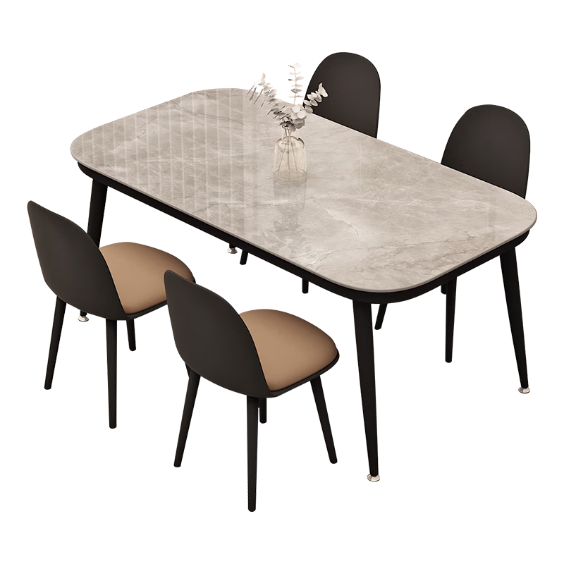 Fanshe Home Dining Table Marble Pattern Simple Small Apartment Rectangular Tempered Glass Dining Table for 4-6 People