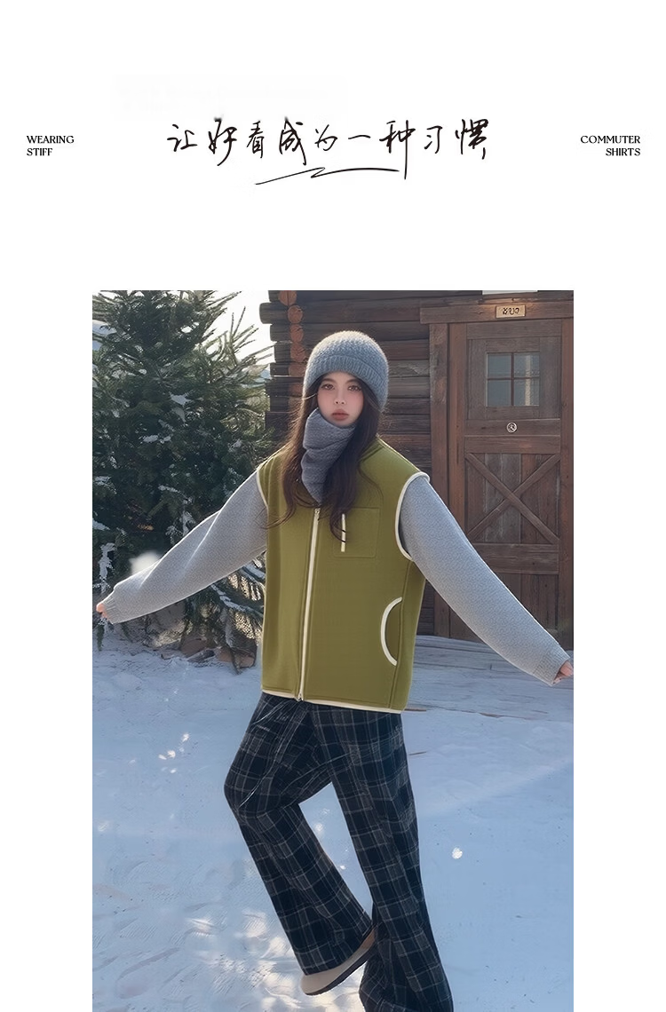 Demana [Comfort Warm Double-Sided Fleece] Spring Sports Style Stand Collar Color-Block Zipper Trim Sleeveless Curved Pocket Women's Jacket 13
