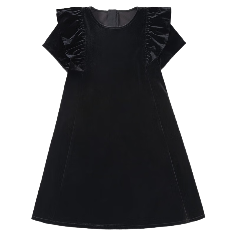 Hacikis Kids Summer Velvet Dress Korean Style Birthday Dress Little Black Dress Girls Big Kids Formal Black 160
