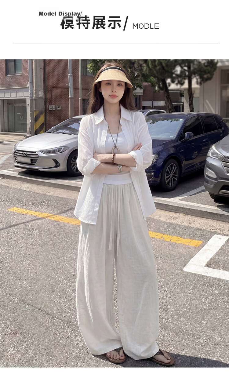 Free Style Linen Wide-Leg Pants for Women Summer Thin 2026 New High Waist Slim Loose Draped Ice Silk Casual Curved Balloon Pants 15