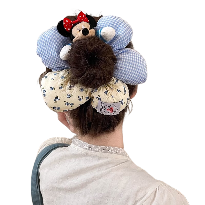 BQI Mickey Mouse Flower Polka Dot Butt Hair Tie, Cute Plush Bun Maker, Princess Disaster Ponytail Holder, Hair Accessory