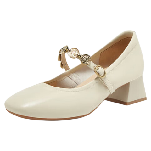 Basto 25 Spring Mall Retro Commuter Mary Jane Shoes Chunky Heel Women's Flats A1622AQ5 Silver 37