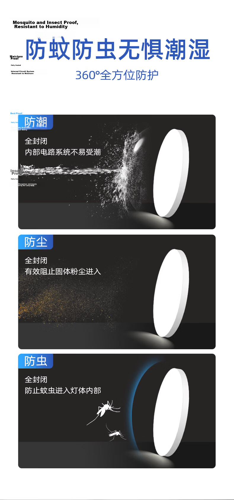 Jinggong LED Bedroom Eye-Care Ceiling Light, Three-Proof Ultra-Thin Modern Minimalist High-CRI Dining Room Study Lamp, 64W Cool White 3