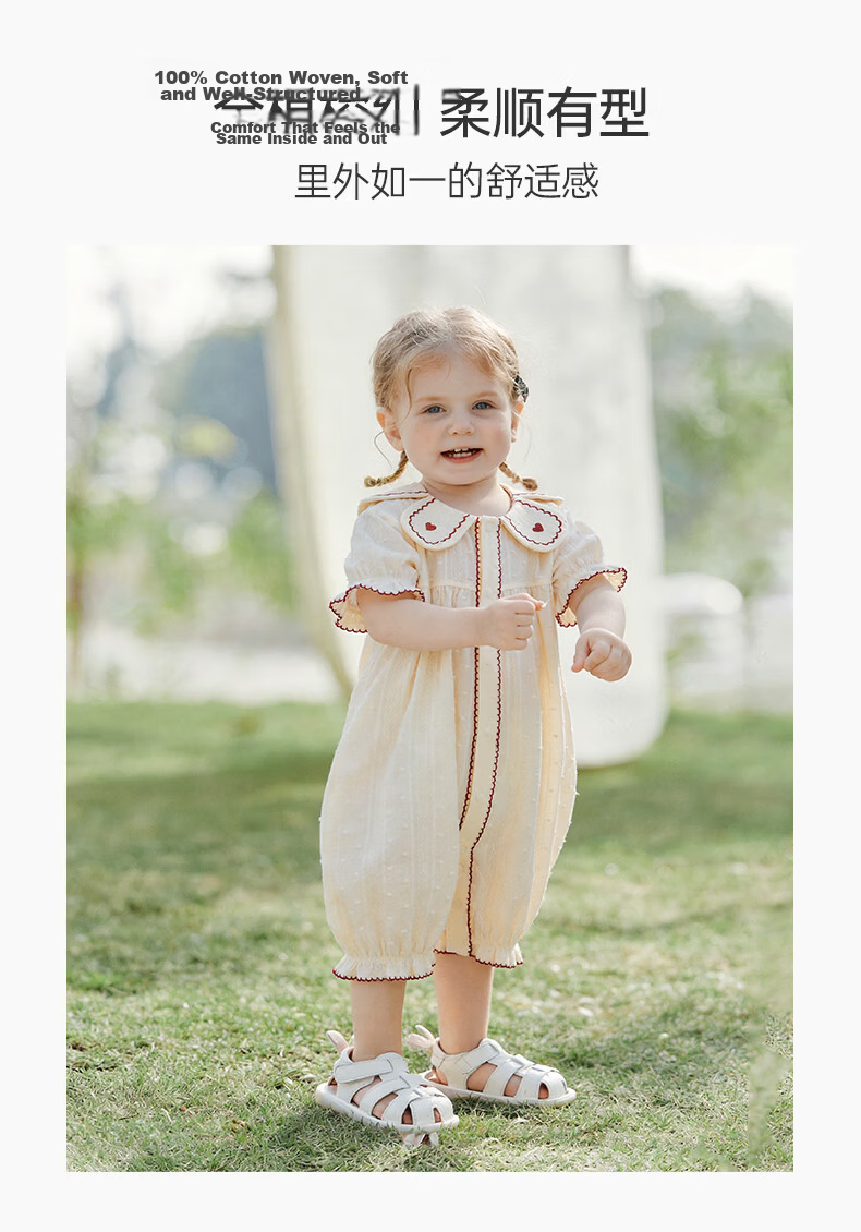 Guaiqi Bear Baby Girl Pure Cotton Short Sleeve Romper Summer Infant Sweet Breathable Thin Jumpsuit Outfits 2