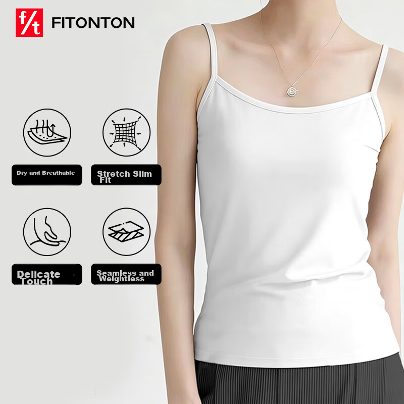 FitonTon Women's Modal 50S Breathable Skin-Friendly High Elastic Slim Fit Sleeveless Tank Top Summer Wearable White 2XL