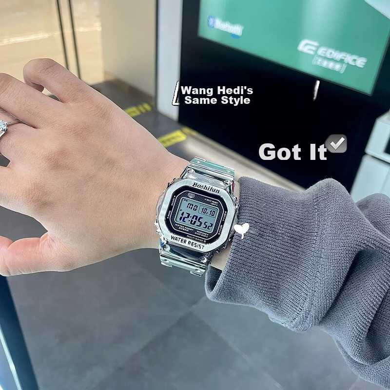 Bausch & Lomb Men's Watch Student Small Square Fashion Trendy High School Alarm Waterproof Multifunctional Sports Digital Watch