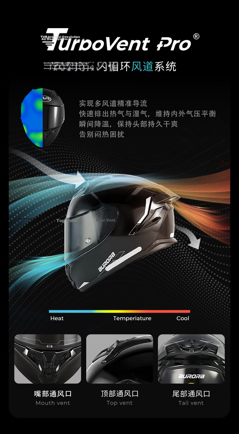 AVA Aurora Racing Motorcycle Helmet Full Face Four Seasons Unisex Riding Flowing Silver + Gift Pack XL 7