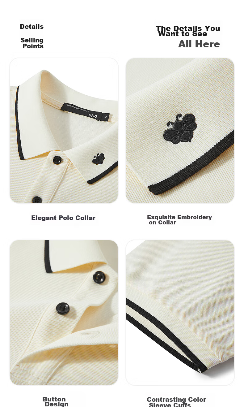 GXG Summer Men's Slim Fit Color-Block Collar Small Logo Lightweight Business Short Sleeve Polo Shirt 10