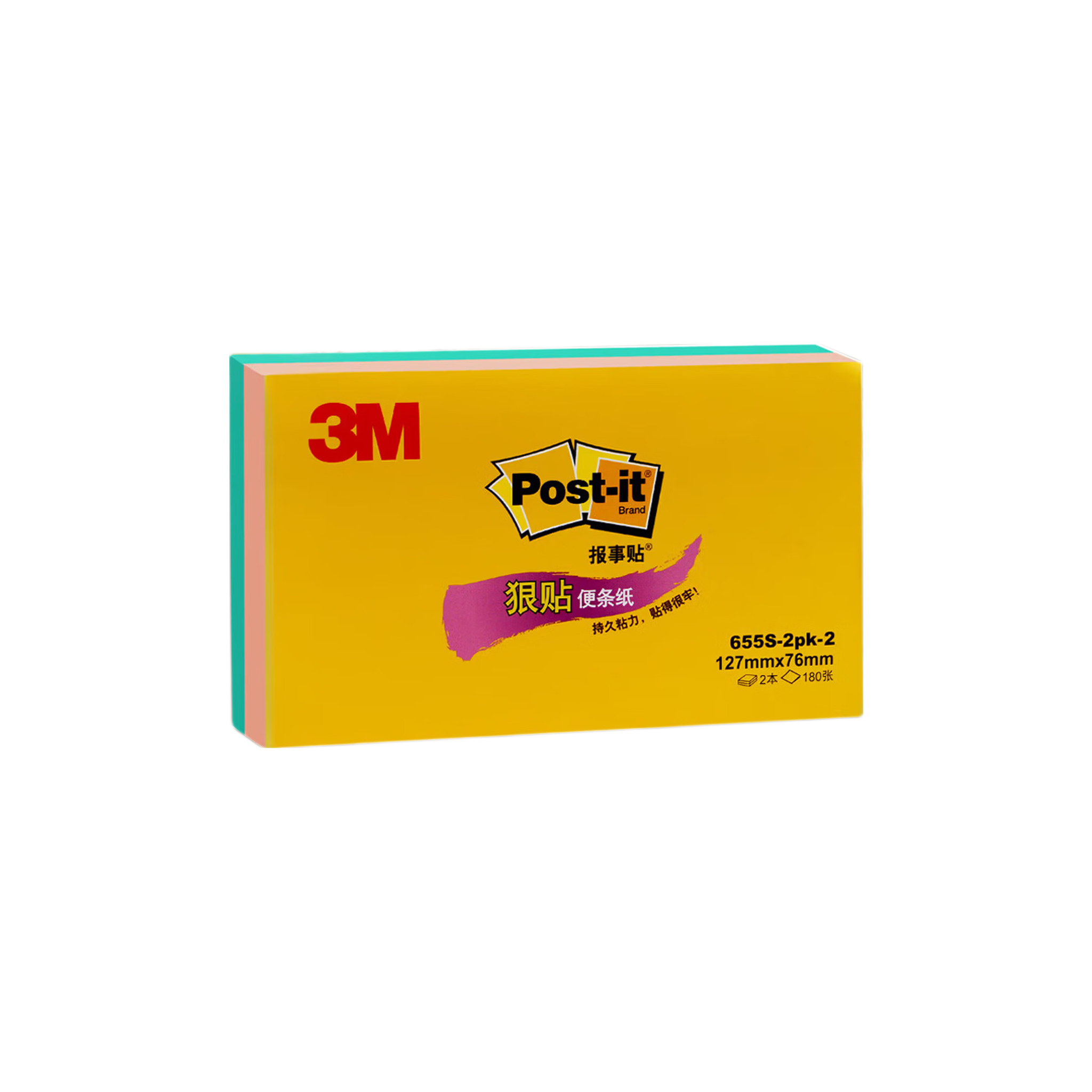 3M Post-it Notes Self-Adhesive Memo Pads/Reminder Notes/Office/Study/Exam Supplies 655S-2pk-2 Green and Pink, 2 Pads Total 180 Sheets