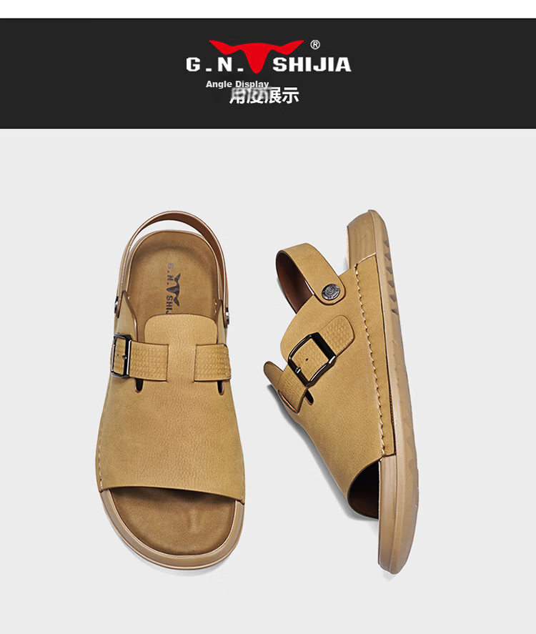 Bull Family Men's Summer New Leather Sandals Vintage Beach Shoes Outdoor Casual Soft Sole Dual-Purpose Trendy Slippers 24