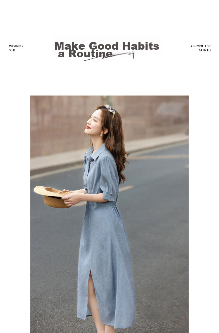 Demana [With Linen] Summer Urban Commuter Pleated Short Sleeve Turn-Down Collar Slim Straight Mid-Length Dress for Women Premium Feel 10