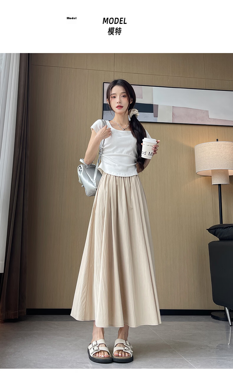 Jeanswest Summer Thin Ice Silk Draped Simple Yamamoto A-line Loose Slim Cotton Linen Skirt Milk Apricot S 12