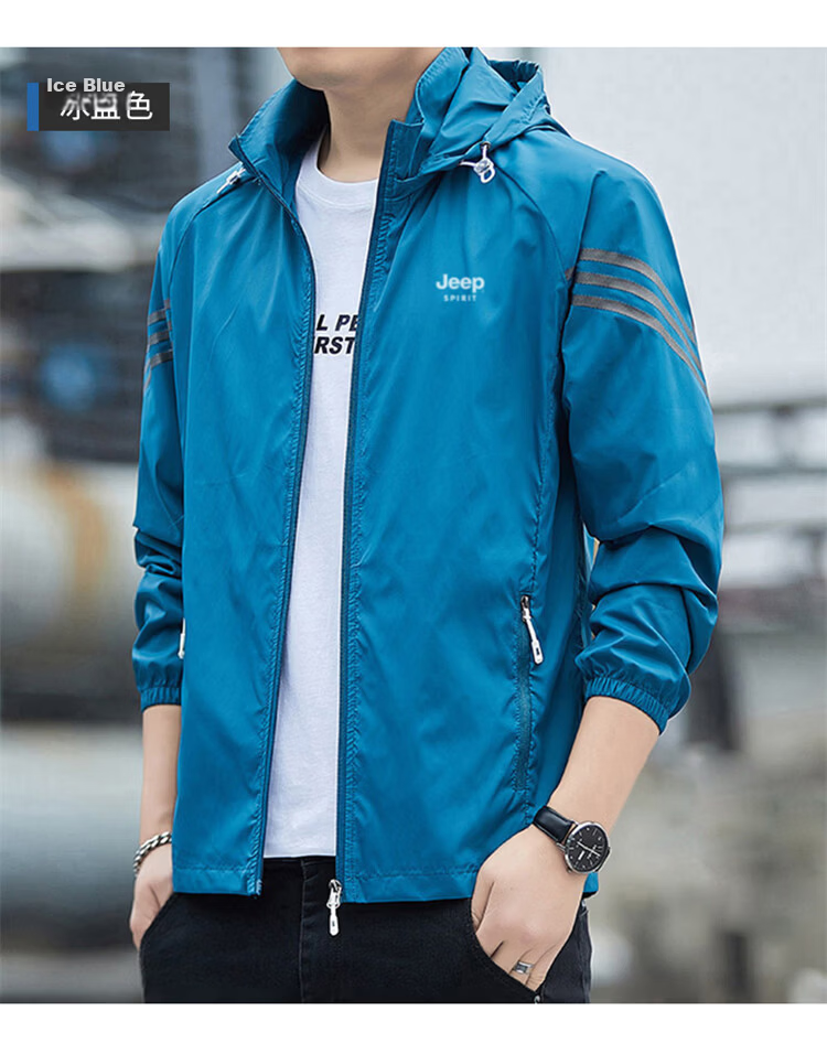 JEEP SPIRIT Men's Summer Ice Silk Lightweight Jacket High-End Outdoor Coat Light Gray XL 15