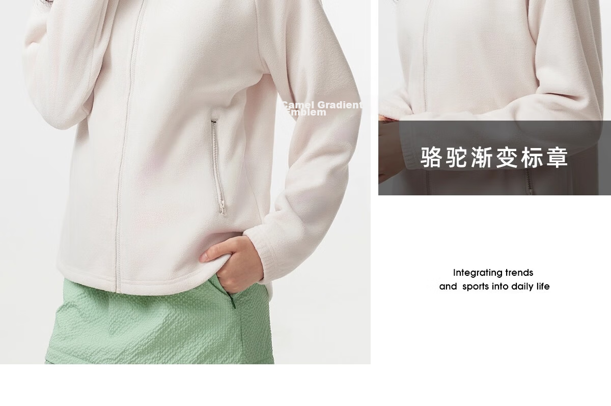 CAMEL Women's Stand Collar Fleece Jacket Double-Sided Plush Warm Anti-Static Hiking Windproof Polar Fleece Coat Men's 32
