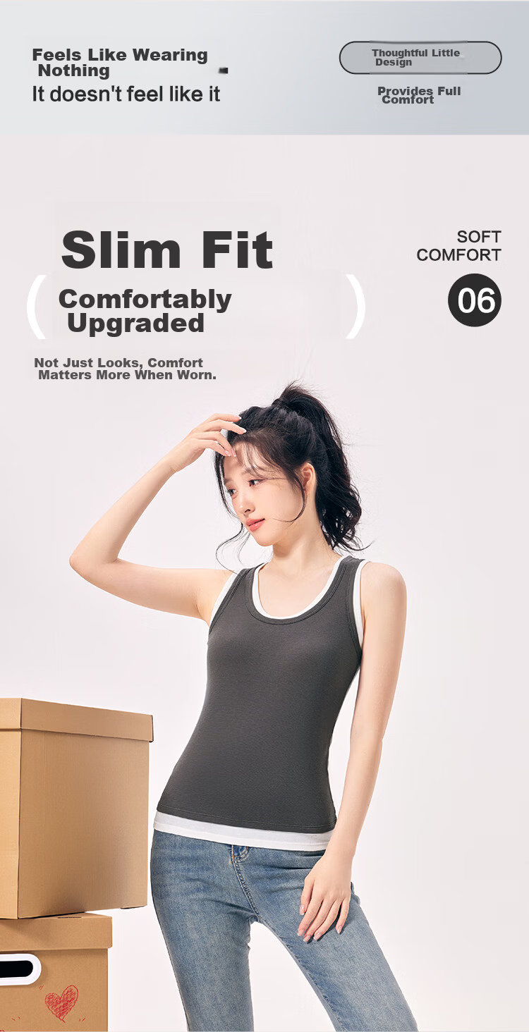 Hodo Women's Soft Stretch Cotton-Spandex Colorblock Fake Two-Piece Slim Fit Slimming Simple Sports Commuting Versatile Wide Strap Vest 7