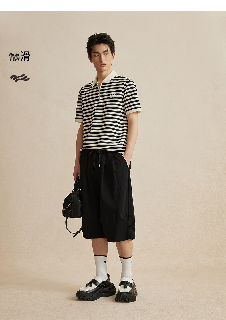 CABBEEN Mercerized Pique Striped Half-Zip Polo Shirt Men Classic Striped Summer 2026 Short Sleeve Breathable Polo Shirt 14