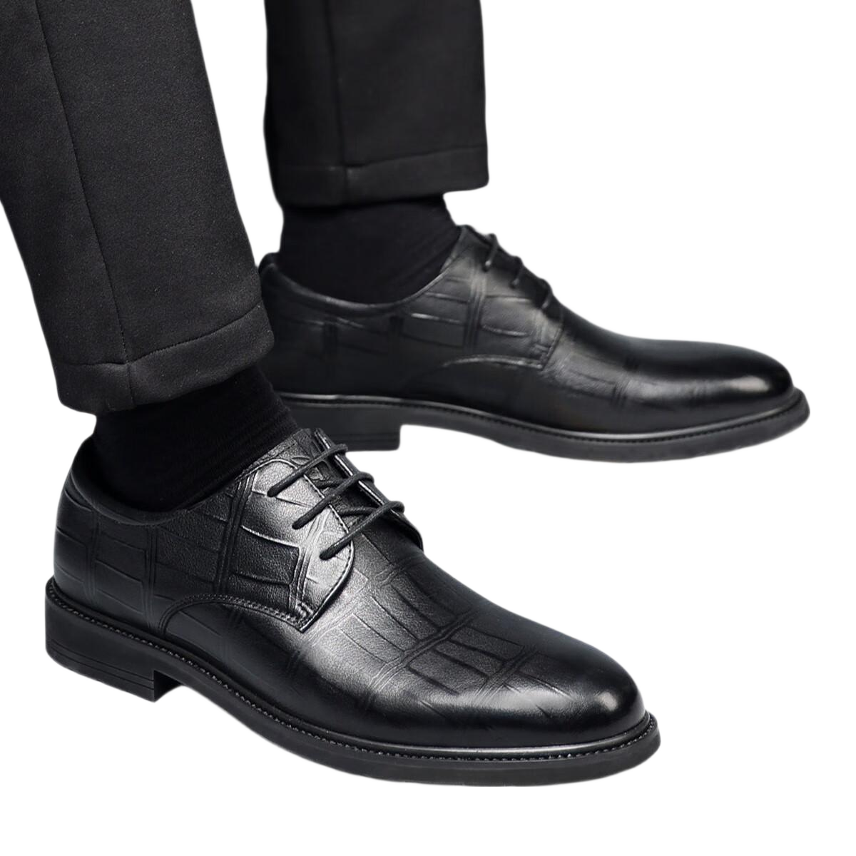 PLAYBOY Men's Shoes, Spring Soft Leather Business Commute Derby Shoes, Trendy British Style Formal Dress Pointed Casual Leather Shoes for Me