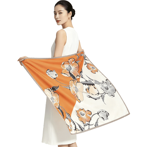 Baoshelan 90cm Silk Square Scarf Women 100% Mulberry Silk Scarf Mother's Day Gift Box Semi-City Mist