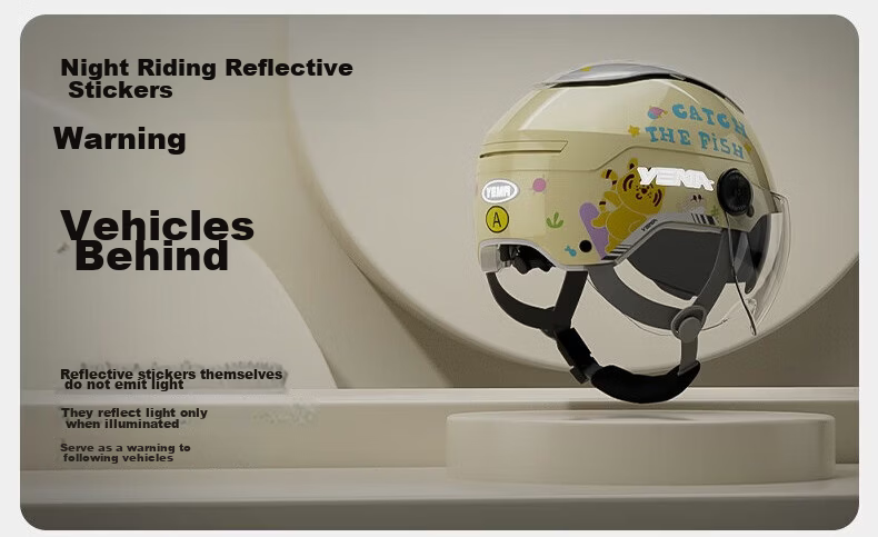 YEMA Kids Helmet 3C Certified Summer Sun Protection Electric Vehicle Half Helmet Unisex Children Electric Bike Motorcycle Safety Helmet Ages 3-12 252S Khaki White with Transparent Long Visor 18