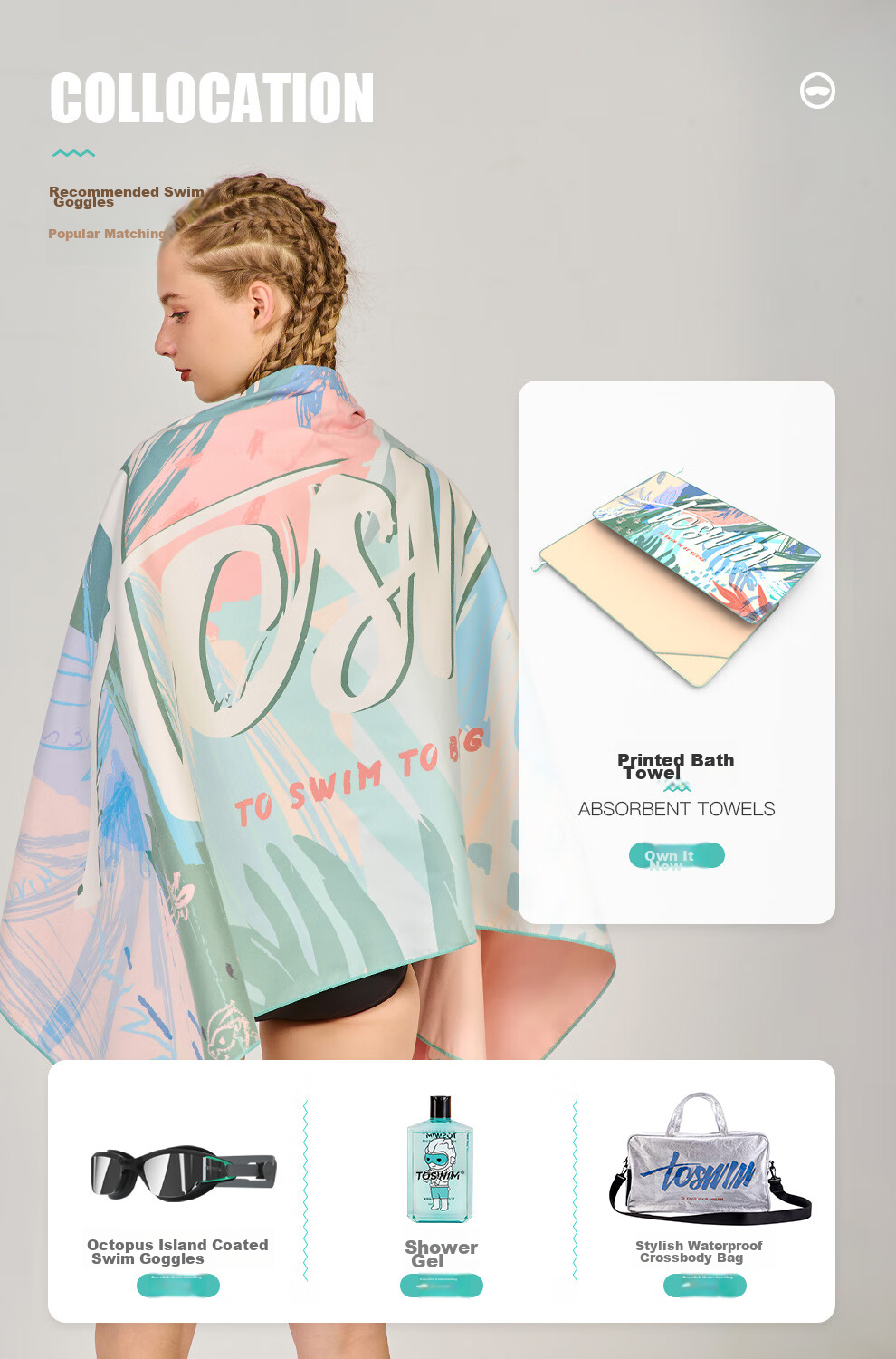 TOSWIM Quick-Drying Bath Towel, Swimming Towel, Sports Absorbent Towel, Travel Towel, Fast-Drying Beach Towel, Chunri Xiegu 9