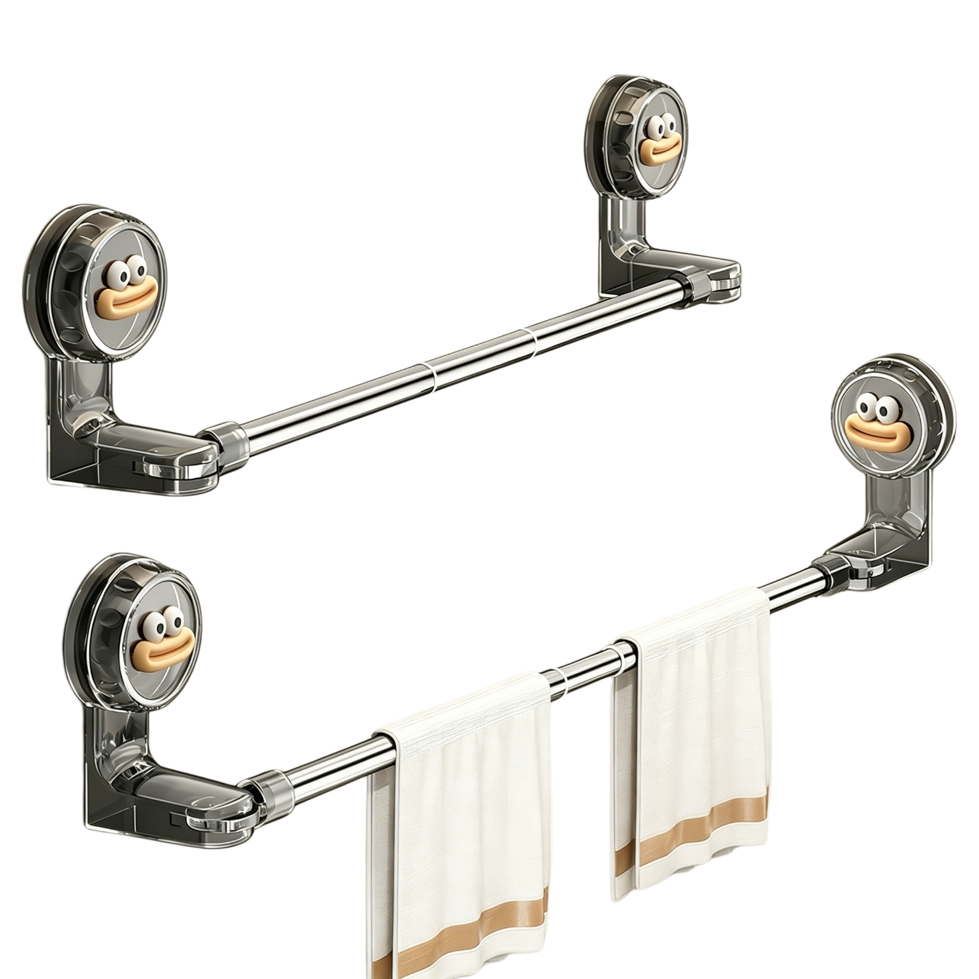 Xinpei Suction Cup Telescopic Towel Rack Bathroom No-Drill Slipper Storage Shelf Bath Towel Organizer Hanging Rod