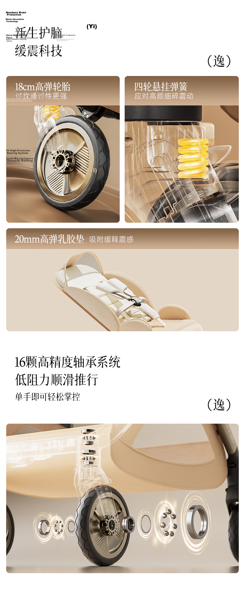 Elittile Baby Stroller 0-3 Years Foldable Reclining Shock Absorption High Landscape EMU Pro Max Golden Amber 5