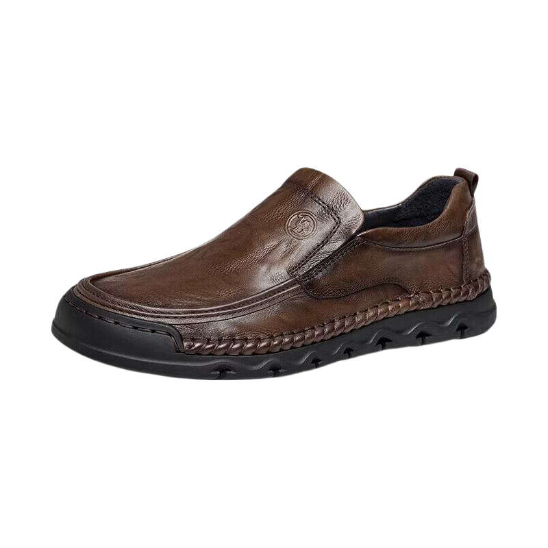 CAMEL Leather Shoes for Men, Casual Business Cowhide Soft-Soled Dad Shoes Slip-On Men's Shoes P15A297013 Light Brown 42