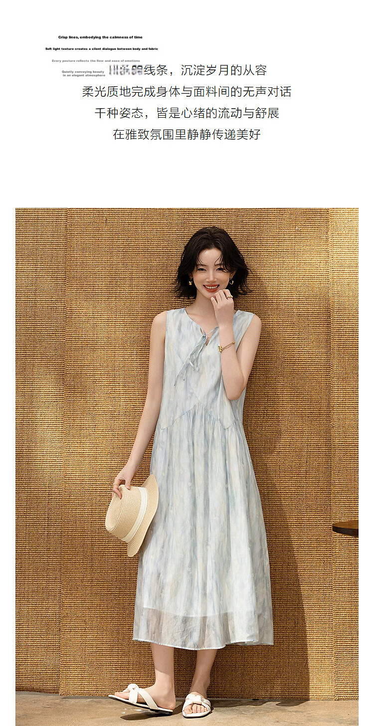 Demana [Refreshing Lyocell] Summer Vacation Style Tie Round Neck Sleeveless Loose Slim Dress for Petite Women 6